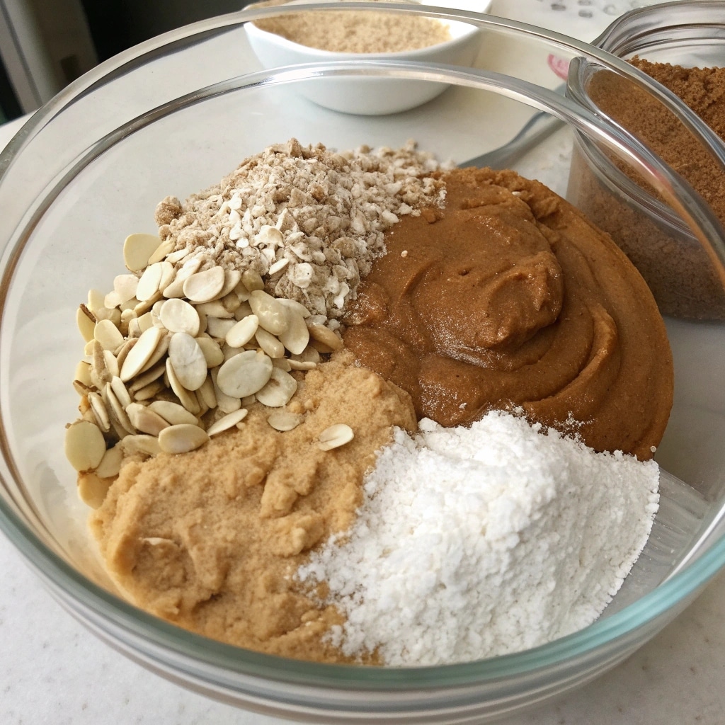 A close-up shot of no-bake peanut butter banana oatmeal bites topped with shredded coconut.