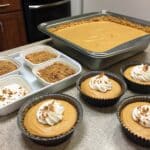 A perfect slice of no-bake pumpkin cheesecake on a plate, showing the creamy filling and a distinct graham cracker crust.