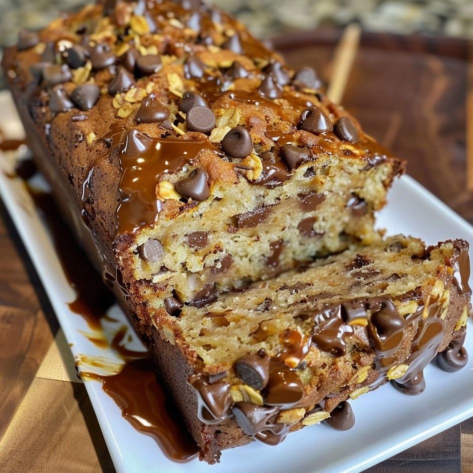 Sliced pumpkin bread with chocolate chips and nuts on parchment paper.