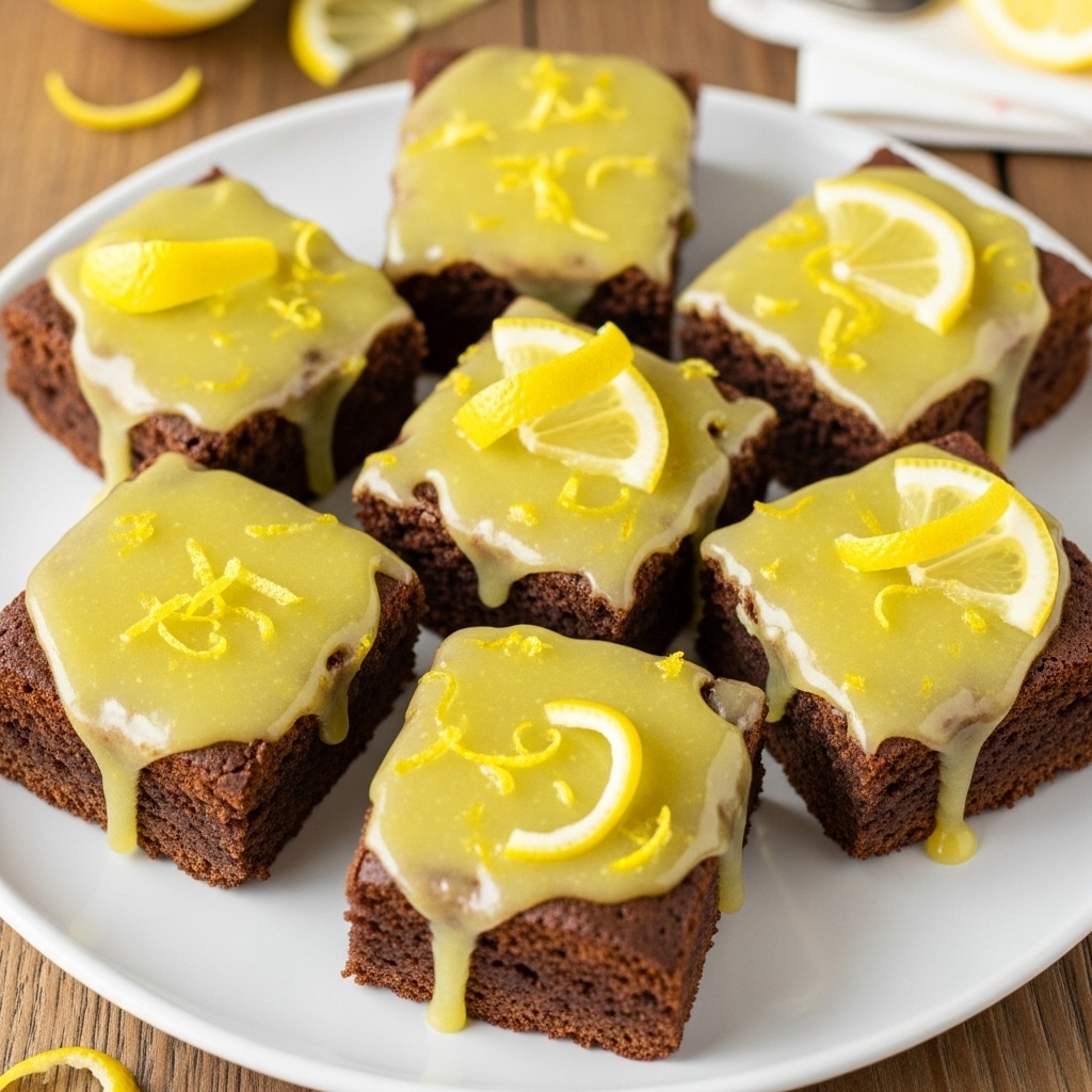 Square lemon bars with white glaze and lemon zest, one piece with a bite taken.