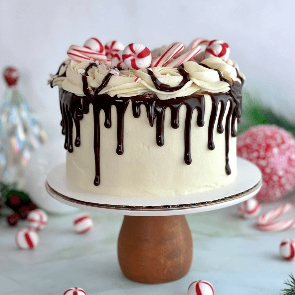 Peppermint Fudge Cake - Holiday Sheet Cake